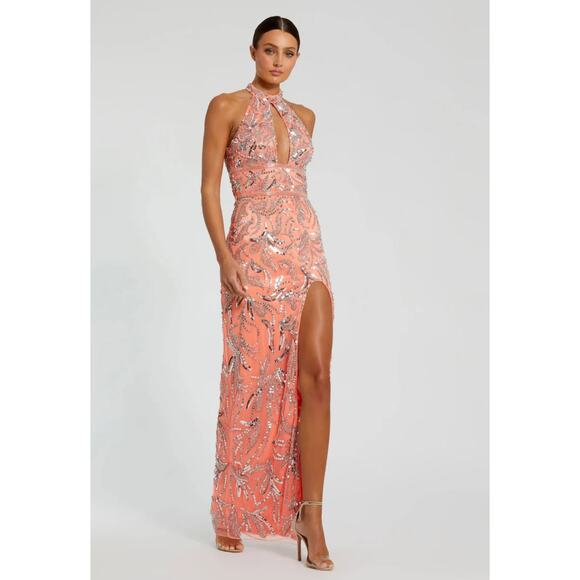 Mac Duggal Dresses & Skirts - Mac Duggal Pink Embellished High Neck Gown with Slit NWT size 2